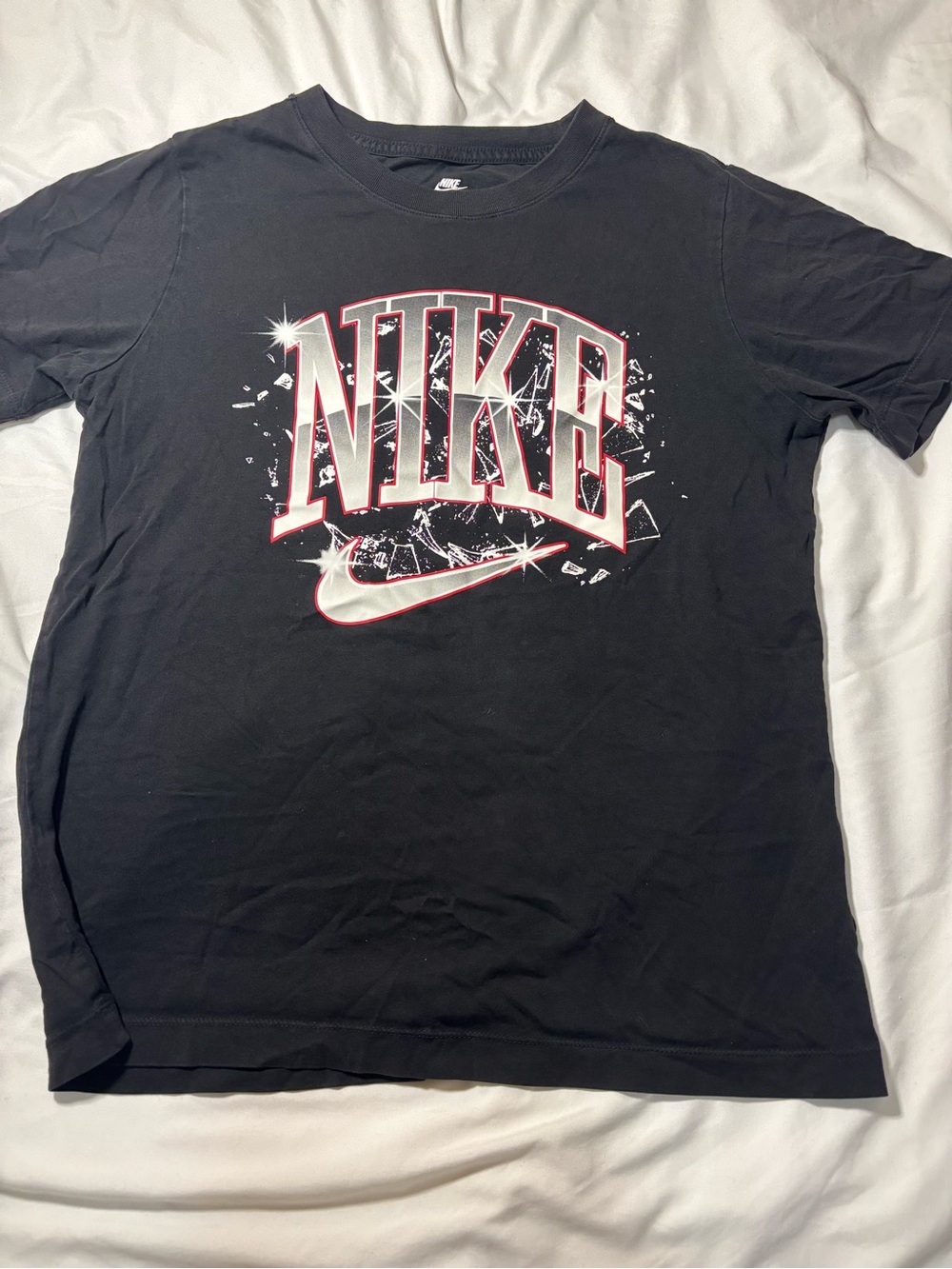 Nike Black Short Sleeve Tee with Red-Outlined Logo